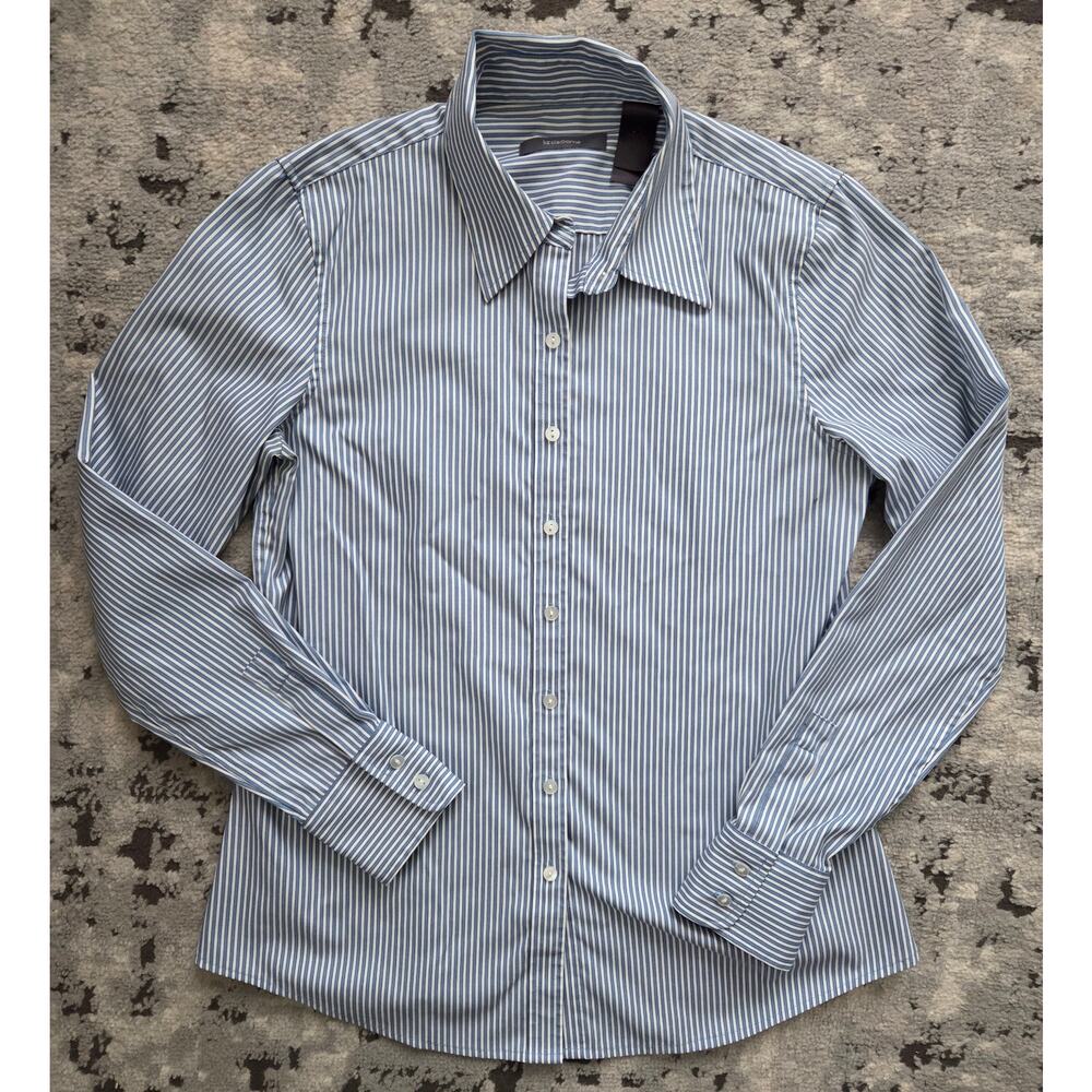 Liz Claiborne Striped Button-Up Shirt Periwrinkle Blue Cotton Business Woman